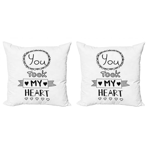 Ambesonne Saying Throw Pillow Cover 2 Pack, You Took My Heart Saying, 20", Black White
