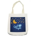 thumbnail image 1 of Saying Tote Bag, Bed Time Illustration with Pillow Moon and Stars Nursery, Cloth Linen Reusable Bag for Shopping Books Beach and More, 16.5" X 14", Cream, by Ambesonne, 1 of 2