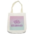 thumbnail image 1 of Saying Tote Bag, Neon Effect Calligraphy of Lets Stay in Bed on Polka Dotted and Ombre Tones Backdrop, Cloth Linen Reusable Bag for Shopping Books Beach and More, 16.5" X 14", Cream, by Ambesonne, 1 of 2