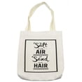 thumbnail image 1 of Saying Tote Bag, Salt in the Air Salt in My Hair Summer Motivational Text with Doodled Beach Waves, Cloth Linen Reusable Bag for Shopping Books Beach and More, 16.5" X 14", Cream, by Ambesonne, 1 of 2
