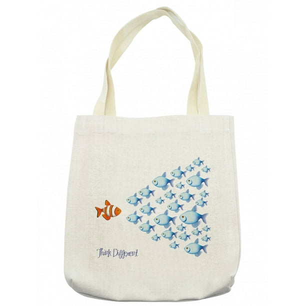 Saying Tote Bag Words with Outsider Fish Against All the Others Motivational Inspirational Artwork Cloth Linen Reusable Bag for Shopping Books Beach and More 16.5 X 14
