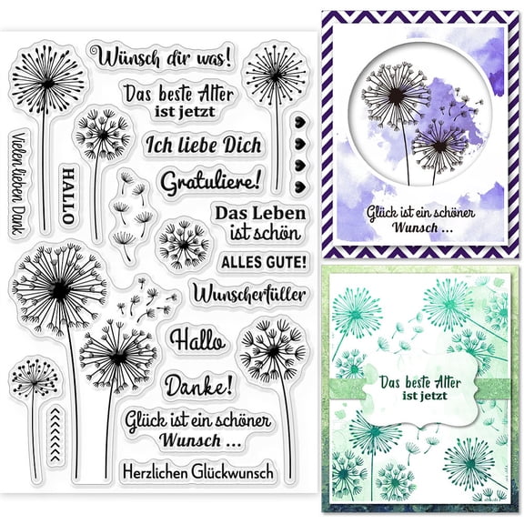 Sayings German and Dandelion Clear Stamps for DIY Scrapbooking German Emotional Word Silicone Clear Stamp Transparent Stamps SealsDIY