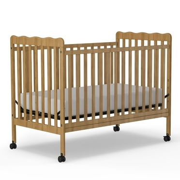 Saylike Baby Crib, 3-in-1 Convertible Crib Wood Full Size Toddler Bed with Locking Wheels for Nursery Furniture, Non-Toxic Finish