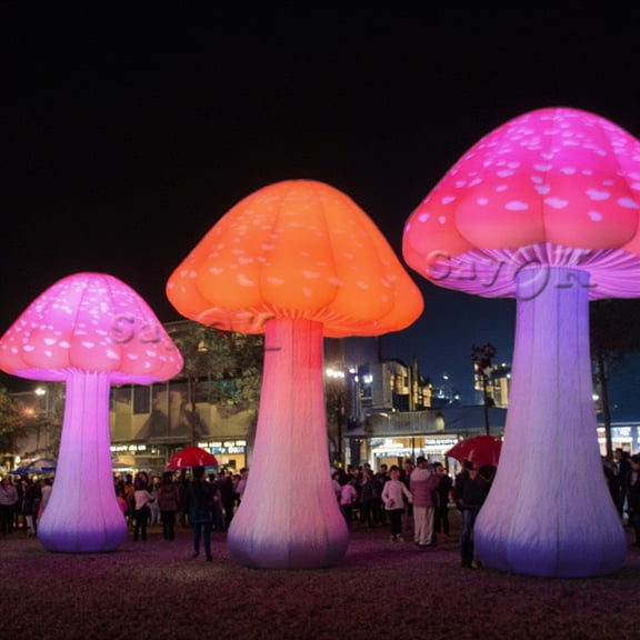 Sayok 1 Piece 8.2ft Giant Colored Inflatable Mushroom Built-in Air Blower LED Light Mushroom Inflatable Decorations for Christmas Yard, Theme Park, Event, Party, Stage Decor