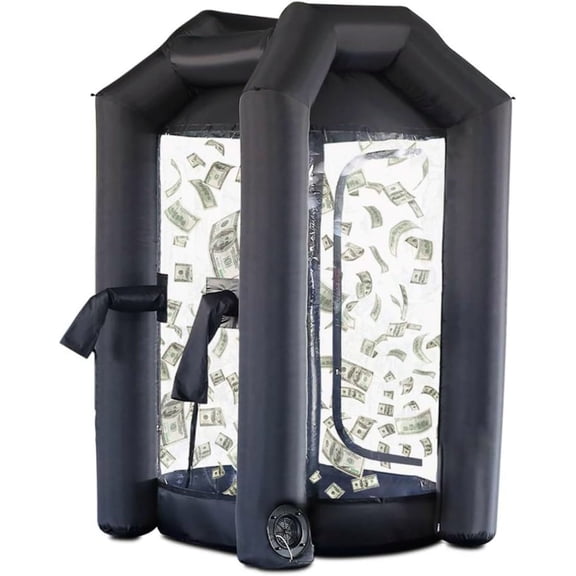 Sayok 4.9x4.9x8.2ft Inflatable Cash Cube Booth with Blowers Black Money Grab Machine for Event Games