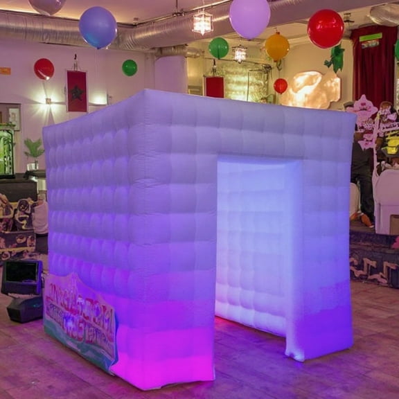 Sayok White  Inflatable Photo Booth Enclosure with Blower One Door LED 8.2ft Backdrop Tent for Party Wedding