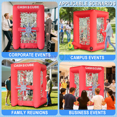 Sayok Red 5.9x8.2ft Inflatable Cash Cube Booth (NO Blower)Large Money Grab Machine for Games Event Promotion