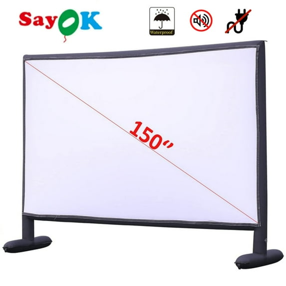 Sayok Upgrade Airtight Inflatable Movie Projector Screen 14ft Waterproof Blow Up Movie Screen for Outdoor/Indoor Use - No Need to Keep Inflating - Supports Front and Rear Projection
