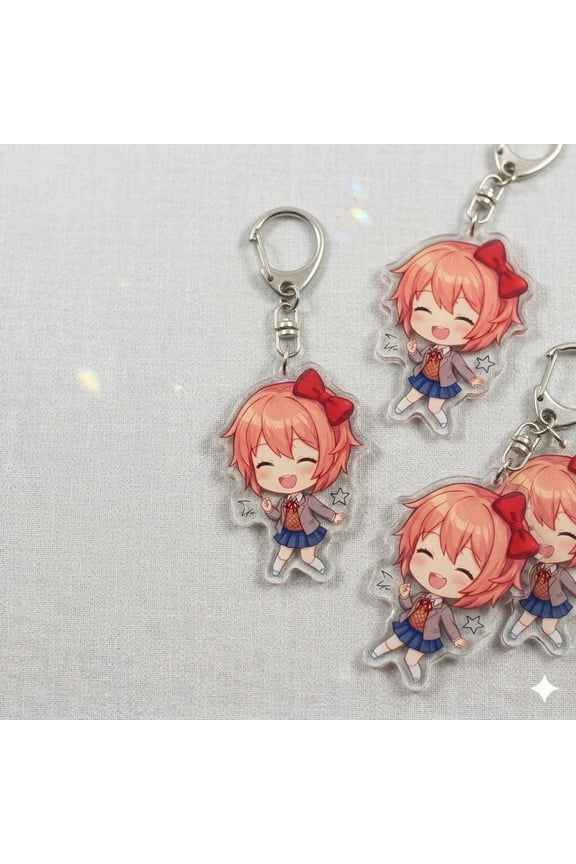 Sayori Doki Doki Literature Club Acrylic Keychain, Chibi Anime Bag Charm, RANDOM 1 PACK