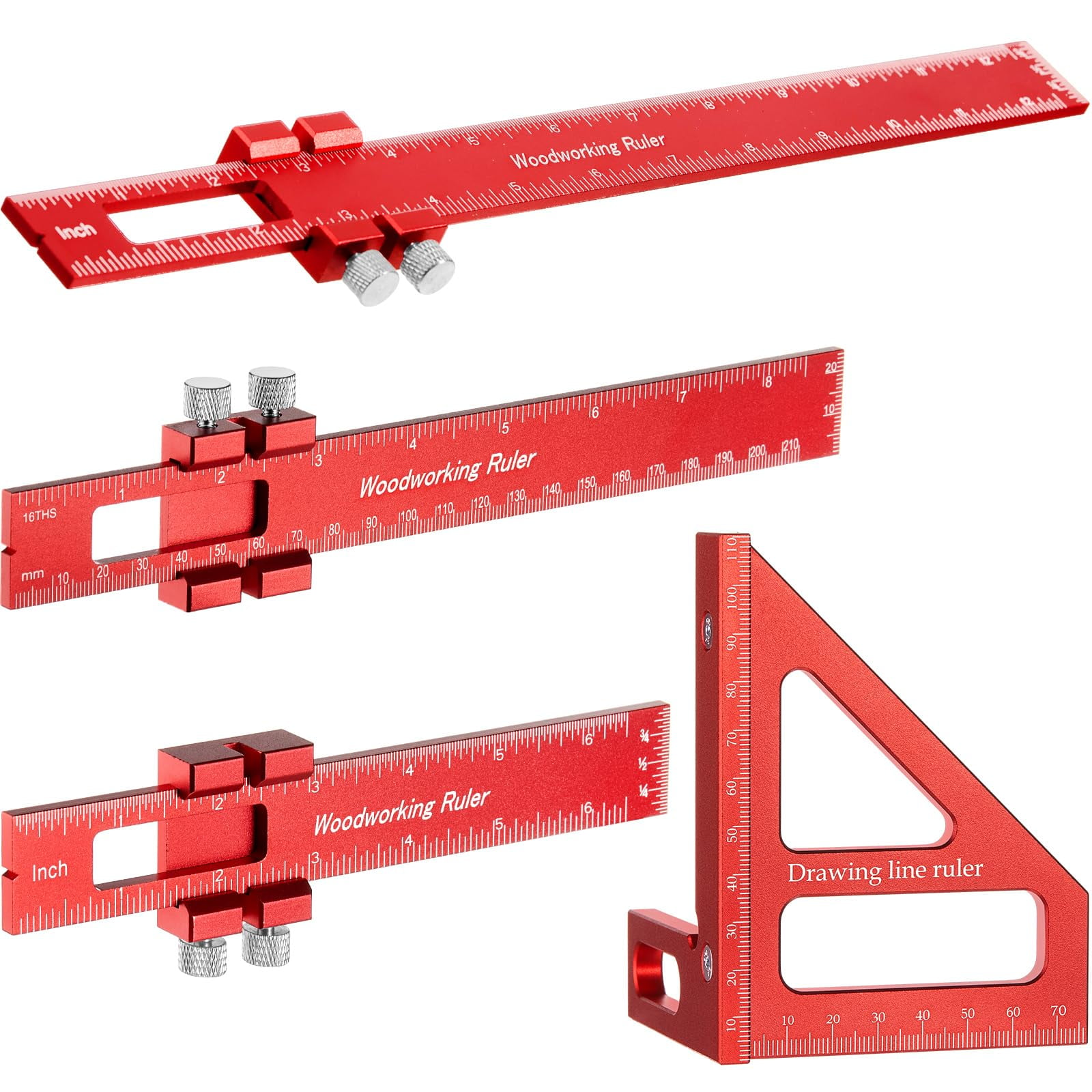 Saysurey 4 Pcs Woodworking Ruler Metal Pocket Rulers Measuring ...