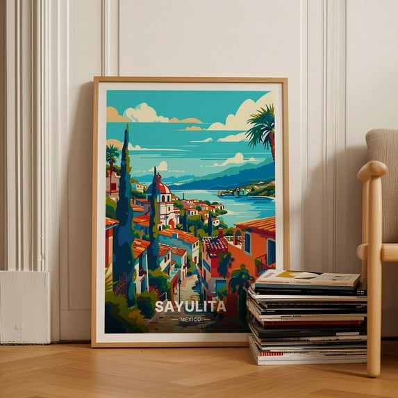 Sayulita Mexico Travel Poster, Vibrant Wall Art For Home And Office Decor, Mexican Beach Scene Artwork Wall Art, Modern Wall Decor, 12x18 UNFRAMED