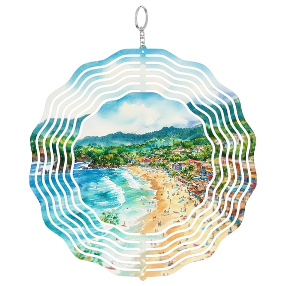 Sayulita Mexico Wind Spinner, 3D Kinetic Beach Town Yard Art Outdoor Decor