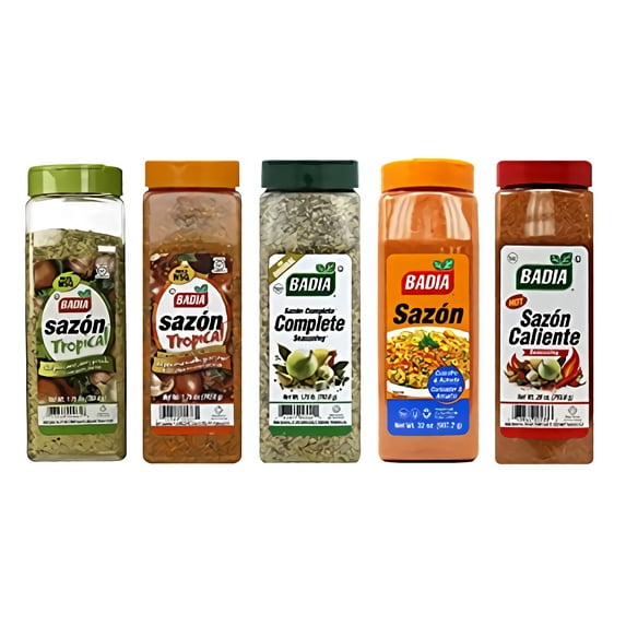 Sazon Variety Pack Includes Caliente, Coriander & Annatto, Complete Seasoning, Tropicals | Pack of 5