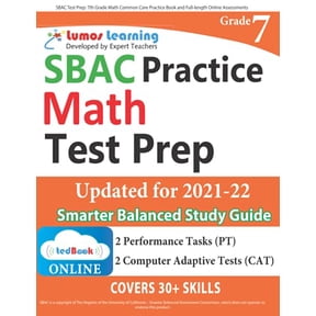Pre-Owned SBAC Test Prep: 7th Grade Math Common Core Practice Book and Full-length Online Assessments: Smarter Balanced Study Guide With Performance Task (PT) and Computer Adaptive Testing Paperback