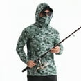 thumbnail image 1 of Sbart Men’s Premium Fishing Shirt with Hoodie Face Mask Lightweight Sun Protection UPF 50+ Long Sleeve for Fishing Hunting Hiking Biking Outdoor Sports Outdoor Activities Camouflage Green Color, 1 of 8