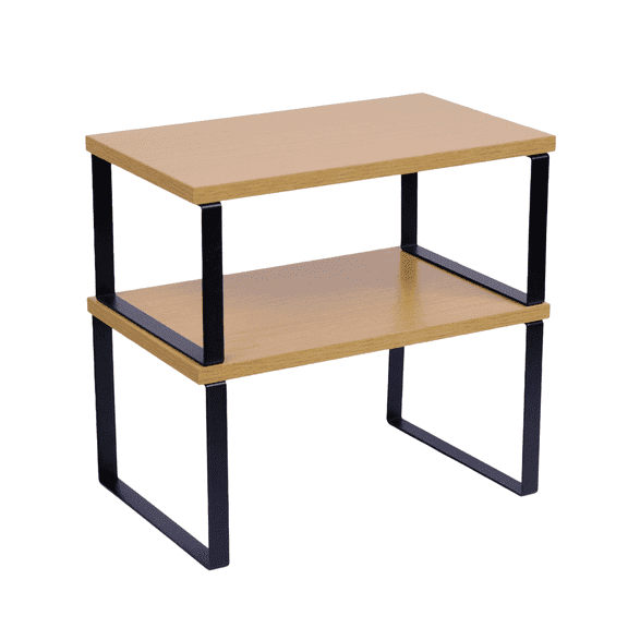 Sben Kitchen Shelf Cabinet Organizer, Set of 2, Counter Shelves, Kitchen Storage, Spice Rack, Stackable, Functional, Metal and Engineered Wood (Bamboo and Black)