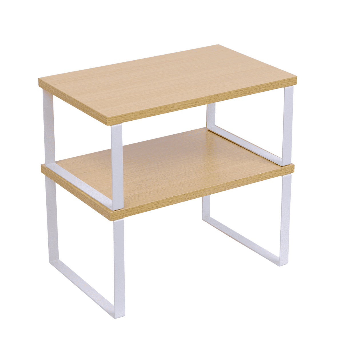 Sben Kitchen Shelf Cabinet Organizer, Set of 2, Counter Shelves, Kitchen Storage, Spice Rack, Stackable, Functional, Metal and Engineered Wood (Bamboo and White)