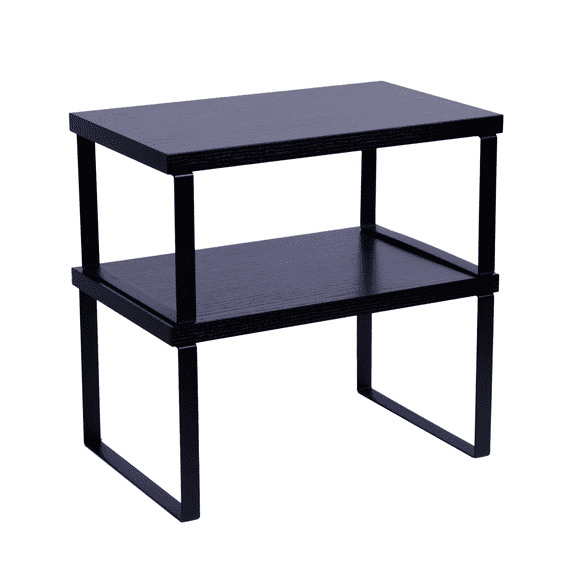 Sben Kitchen Shelf Cabinet Organizer, Set of 2, Counter Shelves, Kitchen Storage, Spice Rack, Stackable, Functional, Metal and Engineered Wood (Black)