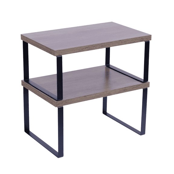 Sben Kitchen Shelf Cabinet Organizer, Set of 2, Counter Shelves, Kitchen Storage, Spice Rack, Stackable, Functional, Metal and Engineered Wood (Brown)