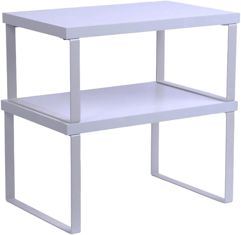 Sben Kitchen Shelf Cabinet Organizer, Set of 2, Counter Shelves, Kitchen Storage, Spice Rack, Stackable, Functional, Metal and Engineered Wood (White)