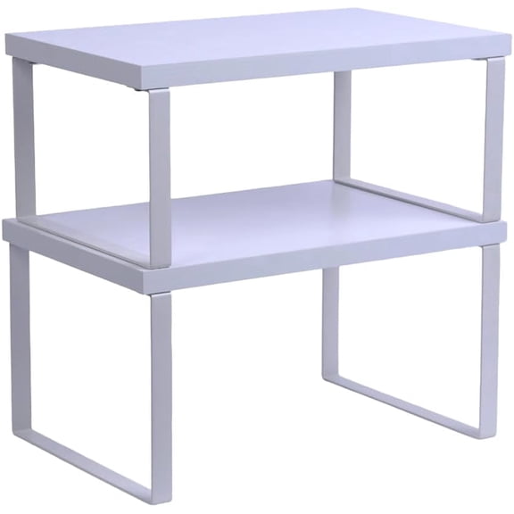 Sben Kitchen Shelf Cabinet Organizer, Set of 2, Counter Shelves, Kitchen Storage, Spice Rack, Stackable, Functional, Metal and Engineered Wood (White)