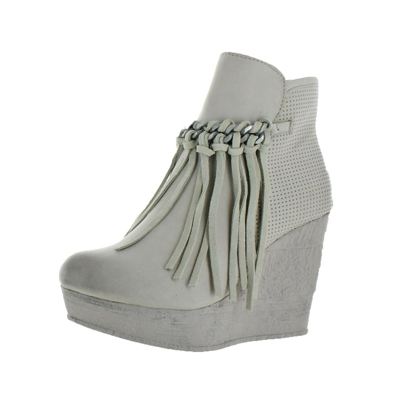 Sbicca Zing Women s Vegan Suede Fringe Wedge Bootie Boot Gray Size 7 Walmart