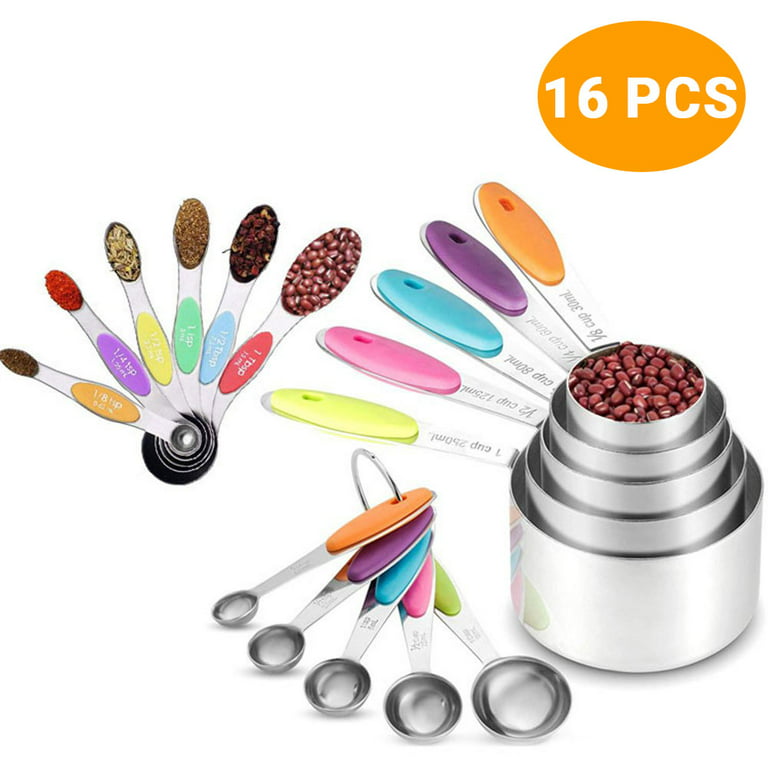 Measuring Cups and Spoons Set Stainless Steel Measuring Cups Double Sided  Stackable Magnetic Measuring