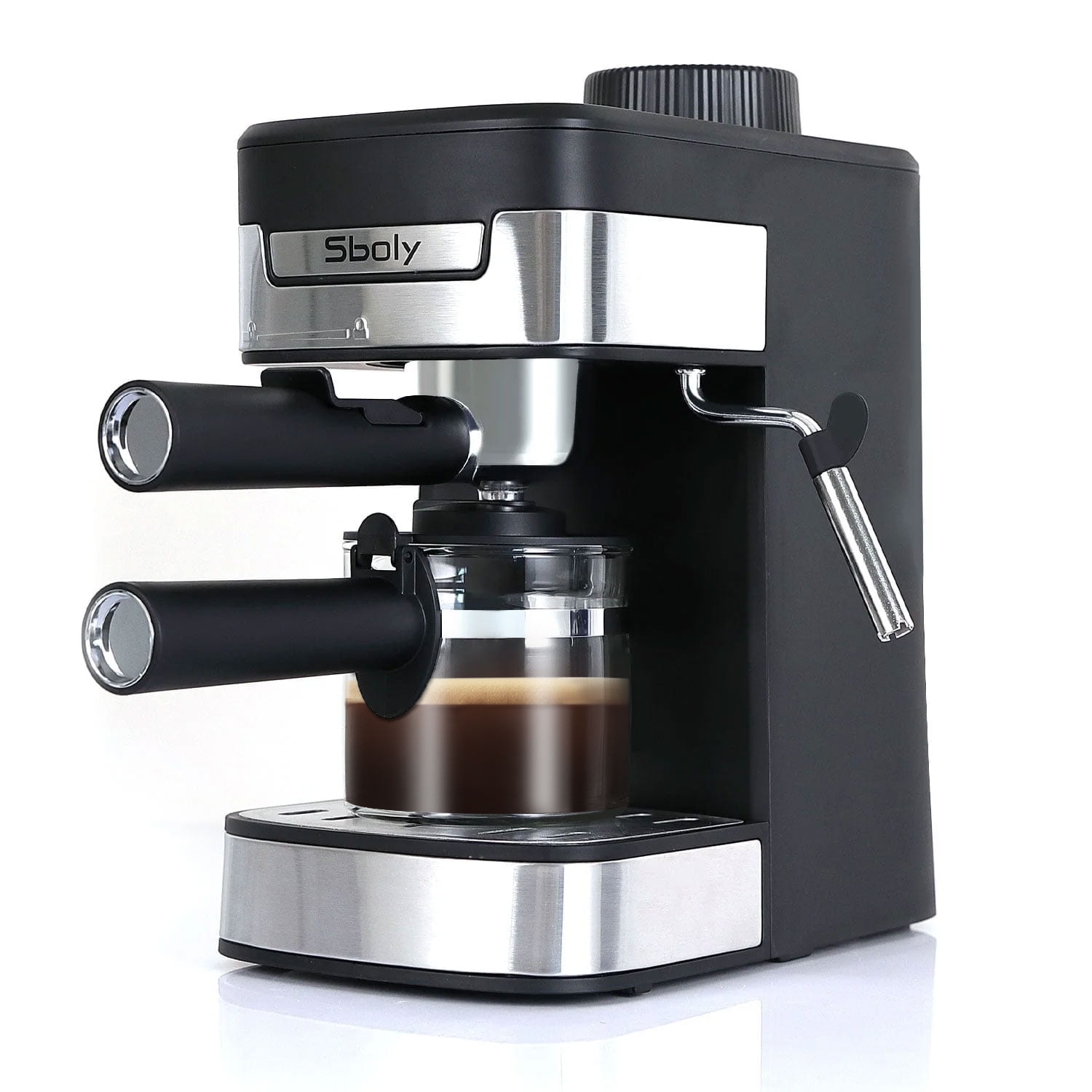 Sboly Coffee Maker Steam Espresso Machine with Milk Frother , New 1-4 Cup Expresso Black
