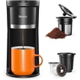 thumbnail image 1 of Sboly Single Serve Coffee Maker for K-Cups & Ground Coffee, Mini One Cup Machine with 6-12 oz Brew Sizes, Water Window & Descaling Reminder, Compact Instant Coffee Maker, Black, 1 of 8