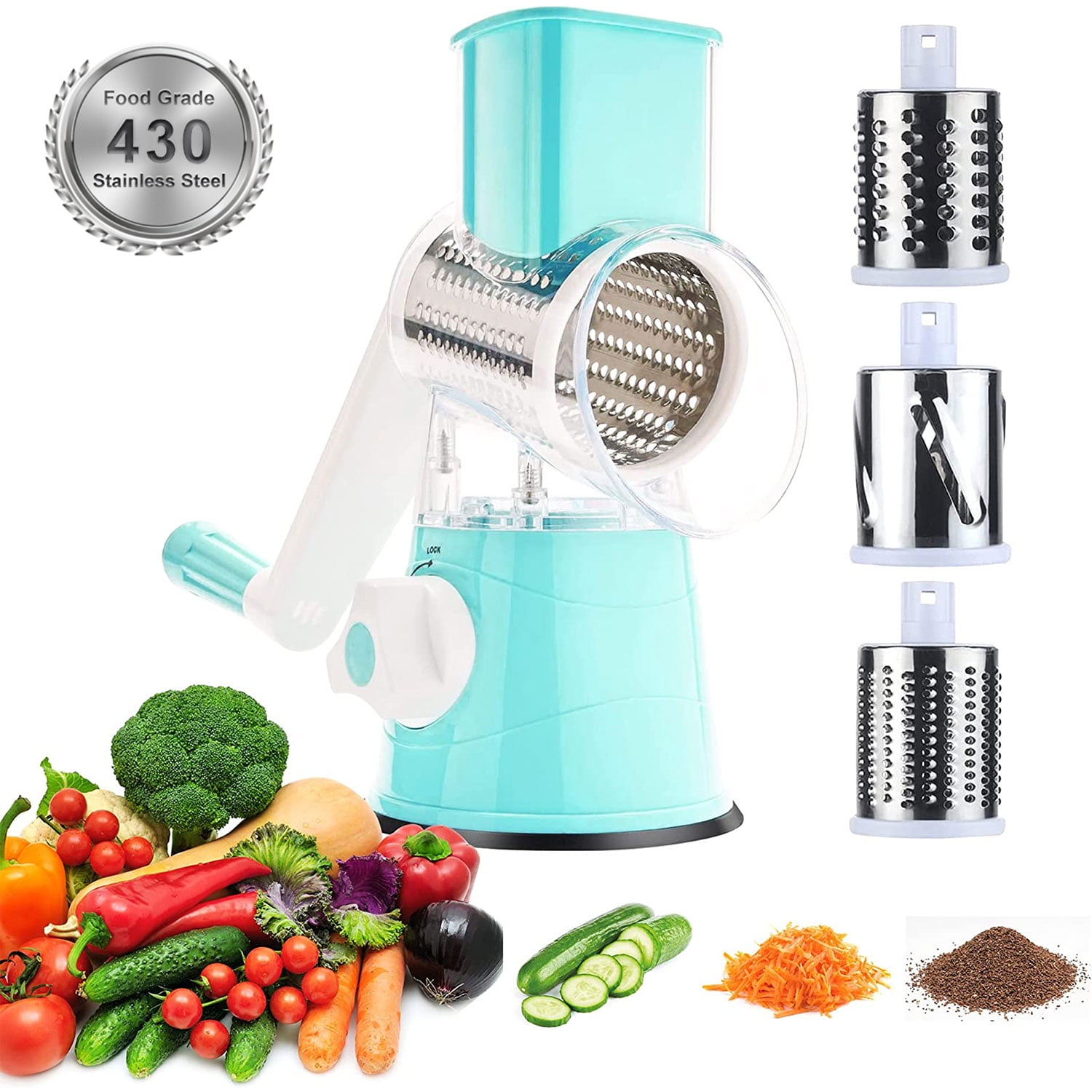 Sboly Rotary Cheese Grater, 3 Interchangeable Blades for Cheese