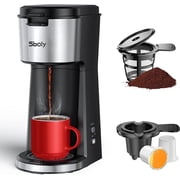 Sboly Single Serve Coffee Maker for K Cups & Ground Coffee, 2-in-1 Brewer with Bold Brew Setting, 6 to 14 Oz. Adjustable Cup Size, Fits Travel Mug, Classic Black