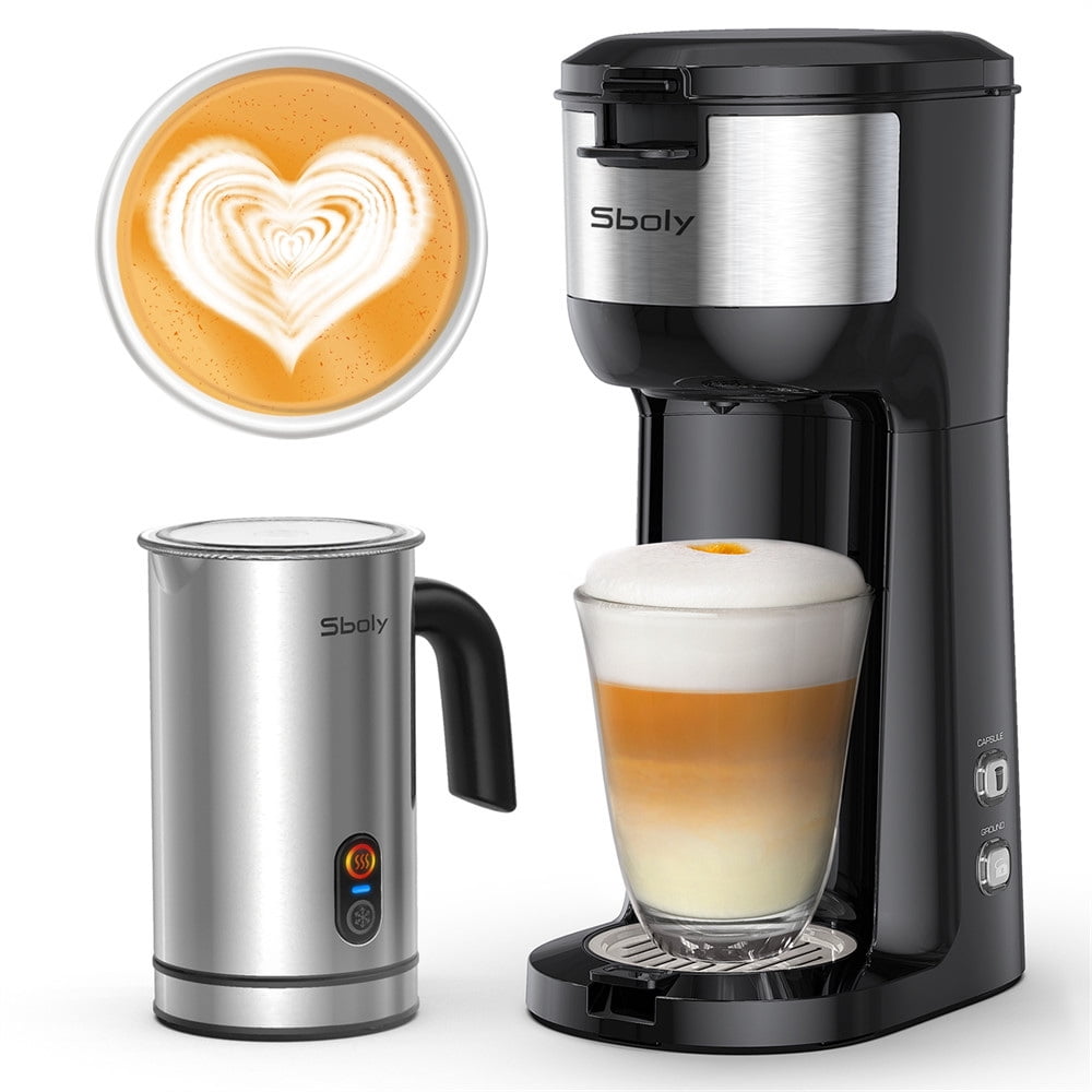 Sincreative Single Serve Coffee Maker with Milk Frother, Single Cup Coffee  Makers for K Cup Pod or Ground Coffee, Latte Cappuccino Coffee Machine with