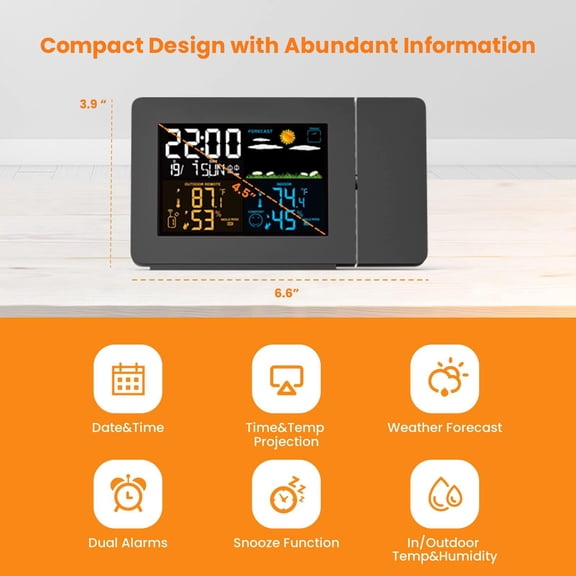 Sc91 Projection Alarm Clock For Bedrooms With Weather Station  Wireless Indoor Outdoor Temperature Humidity Monitor Gauge Hygrometer