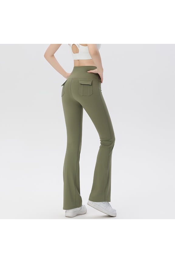 Wide Waistband High Stretch Pocket Scrunch Butt Booty Workout Lifting Athletic Gym Flare Leg Leggings Cargo Pants