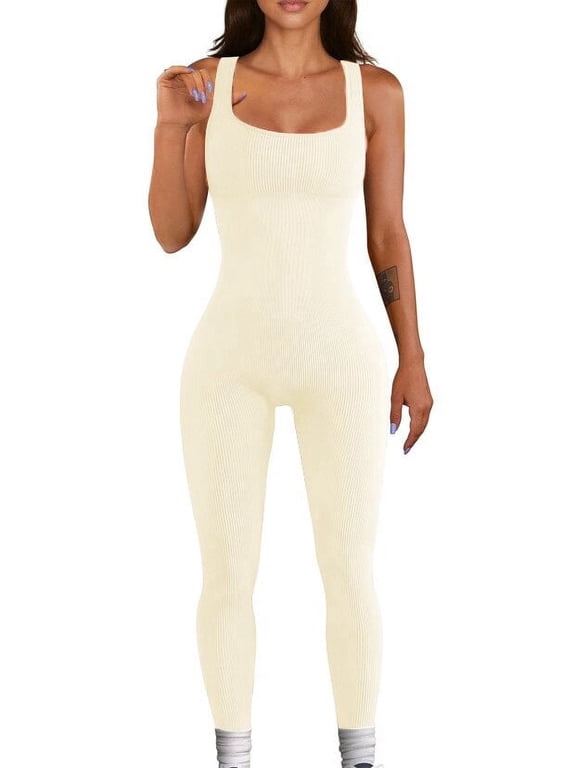 Jumpsuit for Women Workout Seamless Jumpsuits Yoga Ribbed One Piece Tank Tops Rompers Sleeveless Exercise Jumpsuits