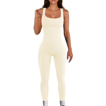 Scacto Jumpsuit for Women Workout Seamless Jumpsuits Yoga Ribbed One Piece Tank Tops Rompers Sleeveless Exercise Jumpsuits