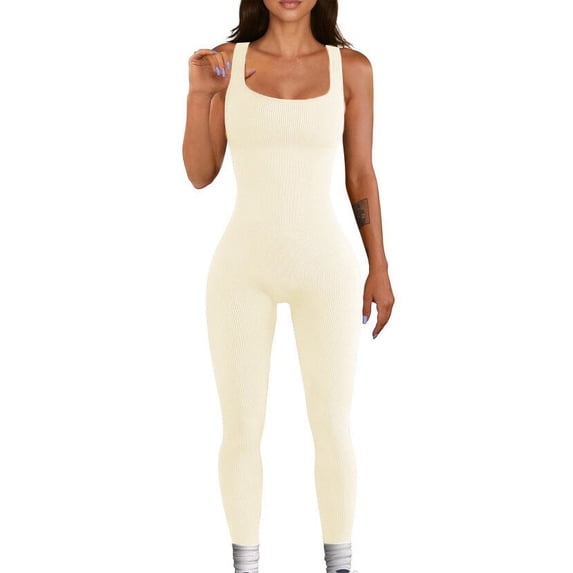 Scacto Jumpsuit for Women Workout Seamless Jumpsuits Yoga Ribbed One Piece Tank Tops Rompers Sleeveless Exercise Jumpsuits