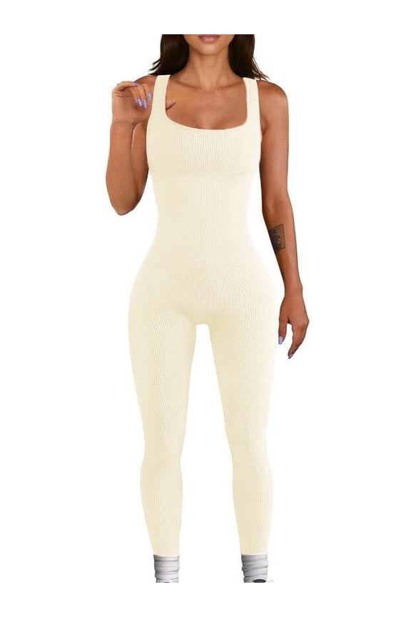 Jumpsuit for Women Workout Seamless Jumpsuits Yoga Ribbed One Piece Tank Tops Rompers Sleeveless Exercise Jumpsuits