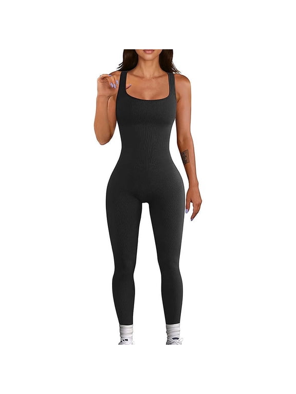 Jumpsuit for Women Workout Seamless Jumpsuits Yoga Ribbed One Piece Tank Tops Rompers Sleeveless Exercise Jumpsuits