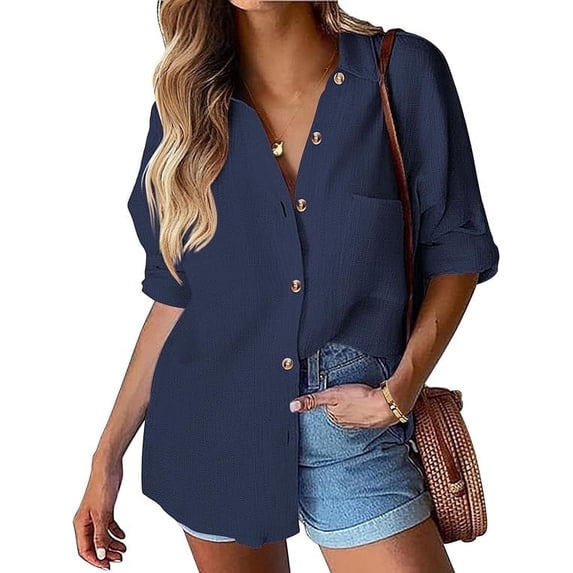 Scacto Long Sleeve Cotton, Linen Work Blouse Tops (Women's) S
