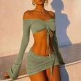 thumbnail image 1 of Scacto Sexy Mini Skirt Set Women Off Shoulder Tube Crop Top Low Cut Bodycon Ruched Short Skirt Y2k Suit 2 Piece, 1 of 6