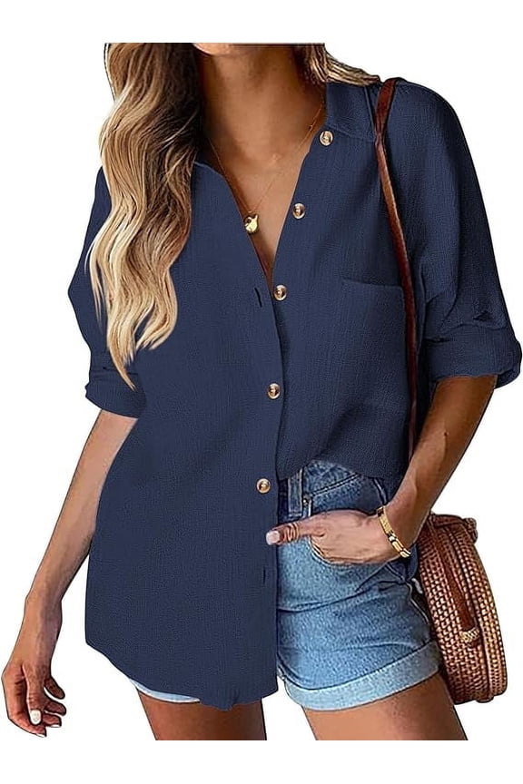 Shirt Casual Linen Long Sleeve Button, Top (Women's)