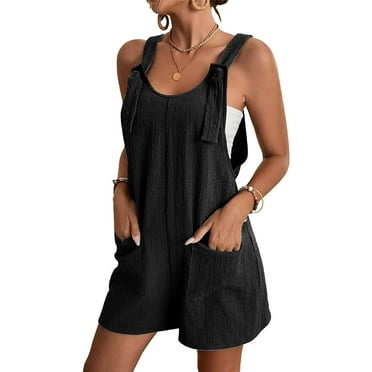 Scacto Sleeveless Adjustable Strap Knot Front Romper Short, Overall Jumpsuit (Women's)
