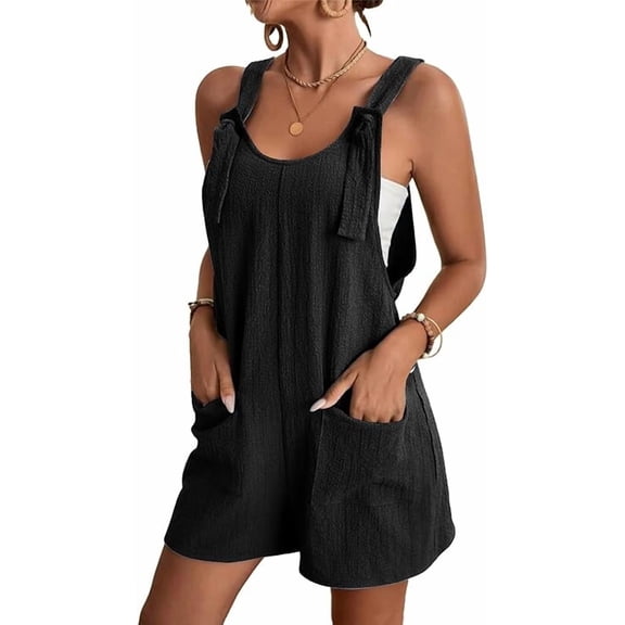 Scacto Sleeveless Adjustable Strap Knot Front Romper Short, Overall Jumpsuit (Women's)