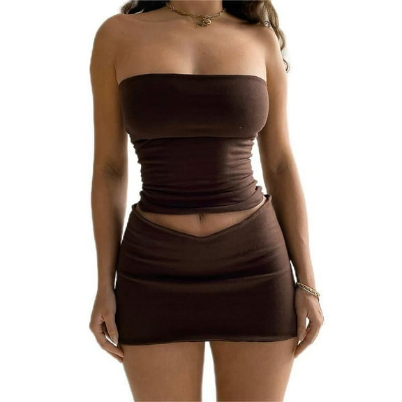 Scacto Strapless Crop Top Mini Skirt Outfit Set (Women's)