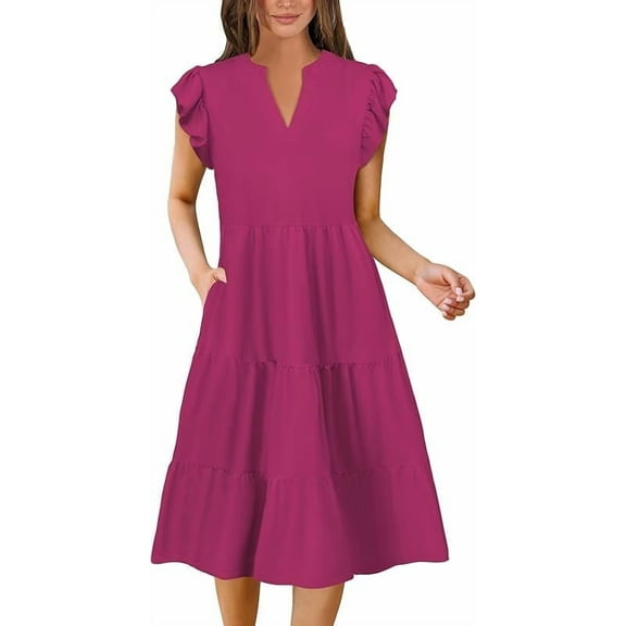 Scacto Summer Dresses for Women Elegant Classy Casual Spring Midi Fashion V Neck Boho Dress Beach Vacation Clothes with Pocket
