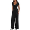thumbnail image 1 of Scacto Women 2 Piece Outfit Sets, Short Sleeve V-Neck Ruched Top & Wide Leg Pants, Casual Daily Wear Gym Sweatsuit, 1 of 4