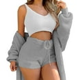thumbnail image 1 of Scacto Women Fuzzy 3 Piece Outfit Pajamas, Sherpa Hooded Cardigan Outwear Sleeveless Crop Tops Shorts Nightwear Set, 1 of 5