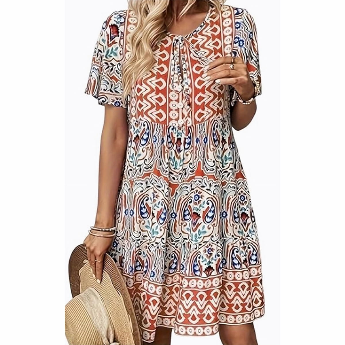 Scacto Women Summer Dresses Short Sleeves V-Neck Ruffle Floral Flowy ...