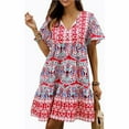 thumbnail image 1 of Scacto Women Summer Dresses Short Sleeves V-Neck Ruffle Floral Flowy Boho Dress Mini Short Beach Vacation Sundress, 1 of 6